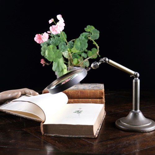 Large Brass Angle-Poise Library Magnifying Glass, C.1910