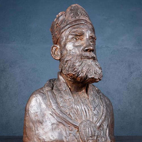 Large Bronzed Terracotta Bust Of A Bearded King