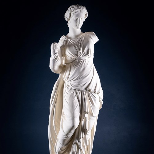 Large Plaster Composition Of A Classical Maiden With Plinth, C.1900