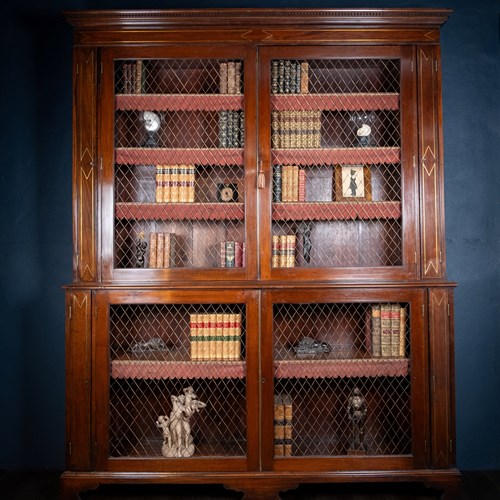 Large Regency Brass Inlaid Mahogany Bookcase