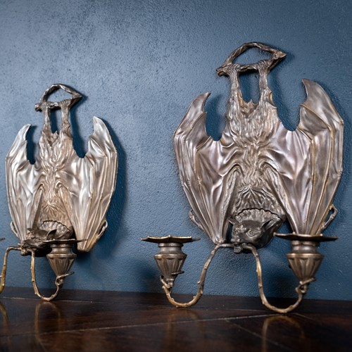 Pair Of Bronze Bat Wall Sconces After William Tonks & Sons For Liberty's.