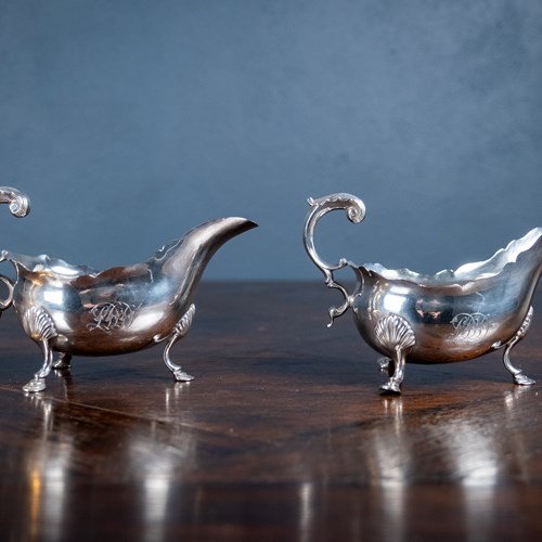 1768 Abraham Portal - Pair Of Large Silver Sauce Boats