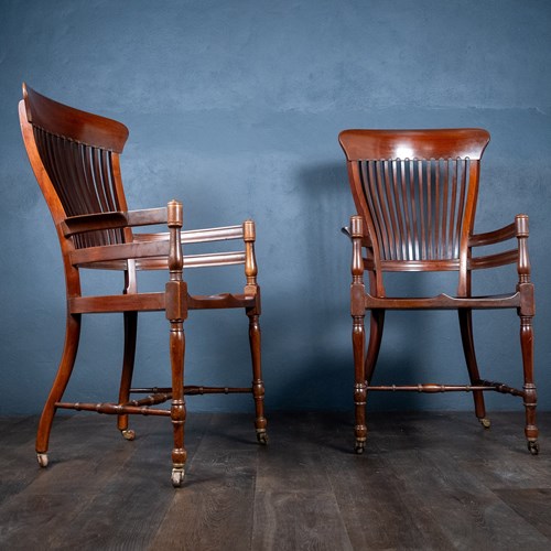 Pair Of Mahogany Arm Chairs In Manner Of E. W. Godwin (1833-64)