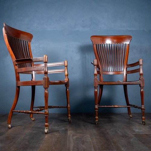 Pair Of Mahogany Arm Chairs In Manner Of E. W. Godwin (1833-64)