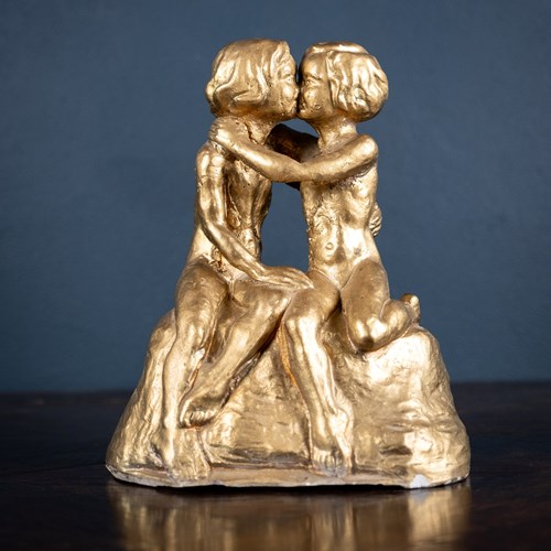 'The Kiss' Gilded Plaster Sculpture, Signed 'E. Bjurstrom, 1939'.