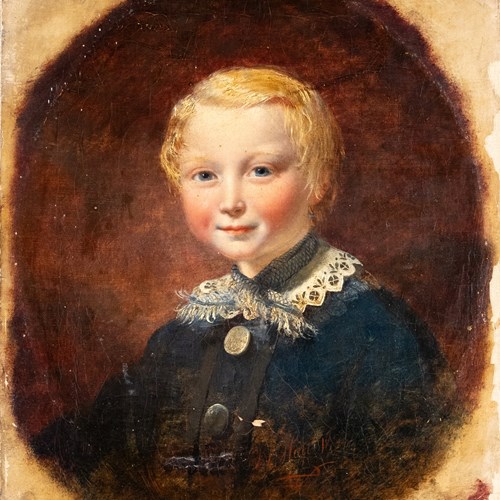 Thomas P Hall (Fl.1837-1867) - Portrait Of A Boy In Blue