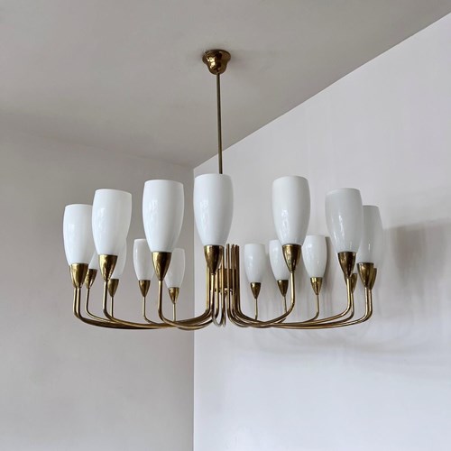 Italian Brass Chandelier With Contemporary Glass Shades