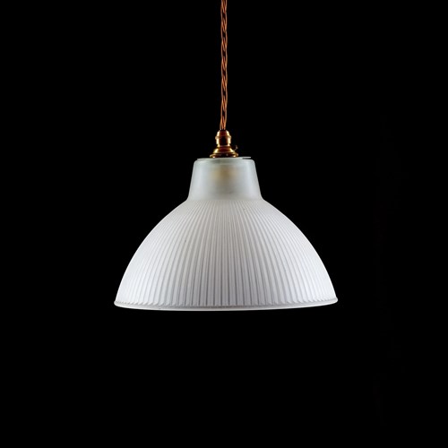 French Ribbed Glass Pendant Light