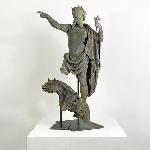 Antique Poseidon & Sea Horse Statue