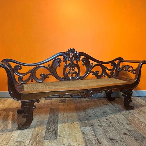 Antique Anglo Indian Rosewood Scroll Back Sofa