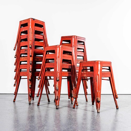 1950'S Original Tolix H Metal Café Dining Stools Red - Small Batch Available