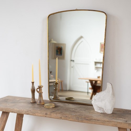 Large 1950S Italian Brass Framed Tapered Rectangular Mirror