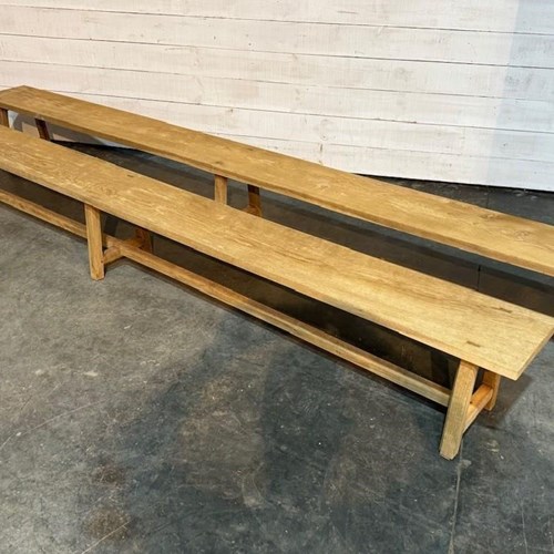 Very Long Pair Oak Dining Benches