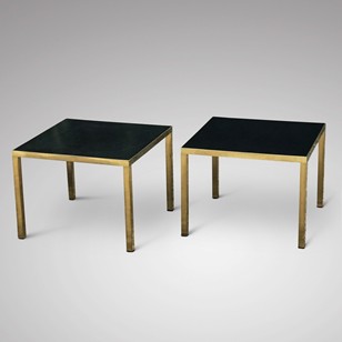 A Pair Of Mid Century Black & Brass Side Tables