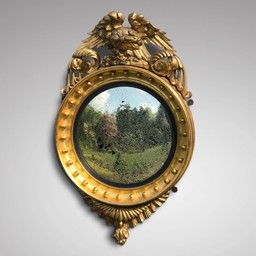 Regency Carved Giltwood Convex Mirror