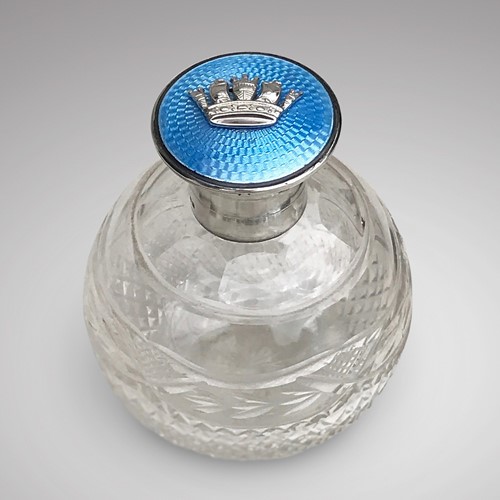  Glass & Silver Enamel Topped Scent Bottle