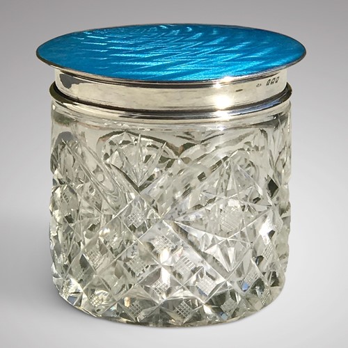 Art Deco Glass Jar With Silver & Enamel Top