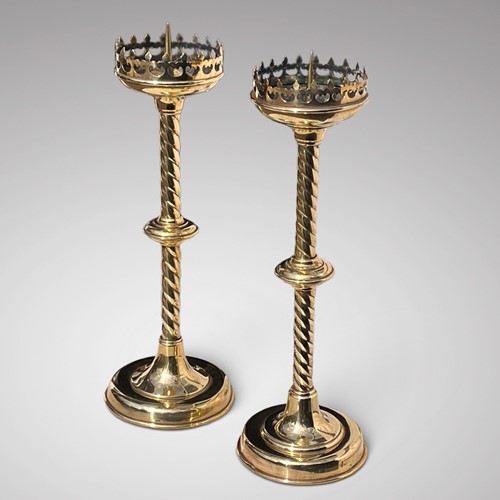 Pair Of Large Brass 19Th Century Prickets
