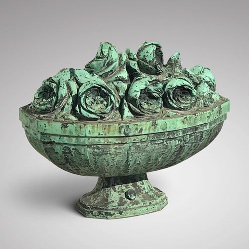 19Th Century Bronze Sculpture Of Vase Of Roses