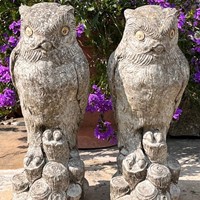 Pair of Cast Stone Owl Garden Ornaments