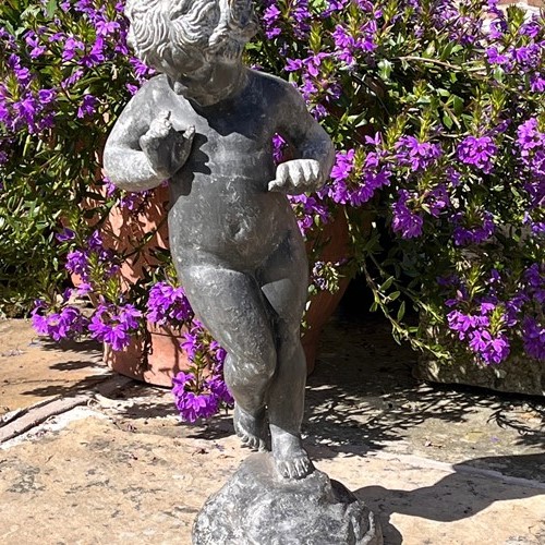 Antique Lead Putto Garden Figure