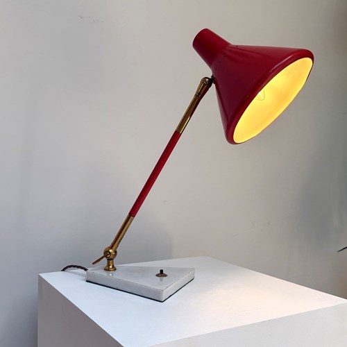 A Red Stilux Desk Lamp Midcentury