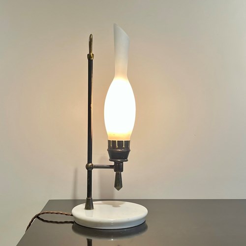 An Italian Brass And Opaline Table Lamp
