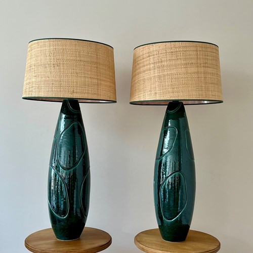 A Tall Pair Of Ceramic Lamps