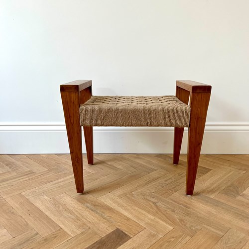 A Modernist Oak Stool With Corded Seat