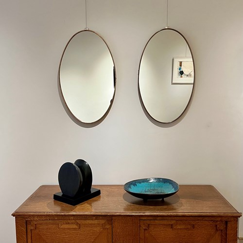 A Pair Of Oval Brass Mirrors Circa 1960S