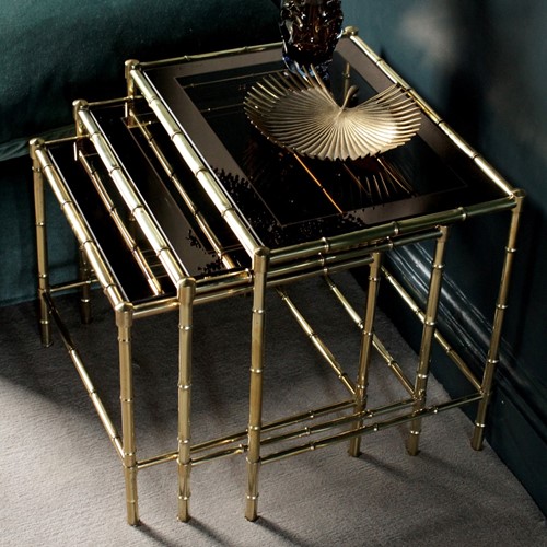 Brass Faux Bamboo Maison Bagues Nest Of Tables