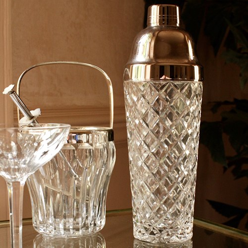 Stunning French Crystal Cut Silver Cocktail Shaker