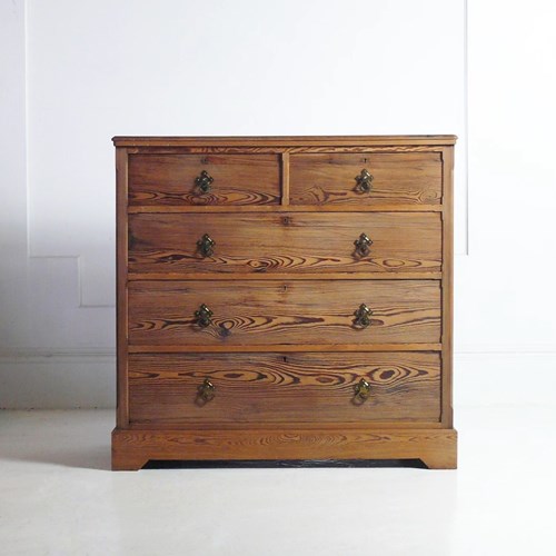 Large 19Th Century Pitch Pine Chest Of Drawers 