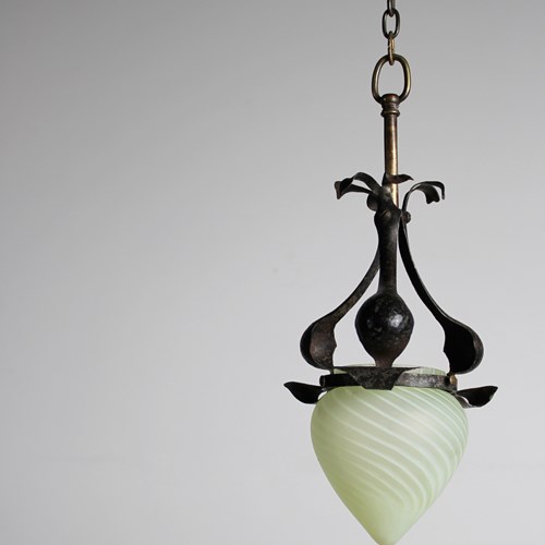 Arts & Crafts Vaseline Glass Pendant Light