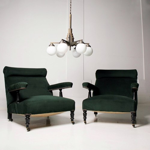 Green Velvet Open Armchairs France C1880