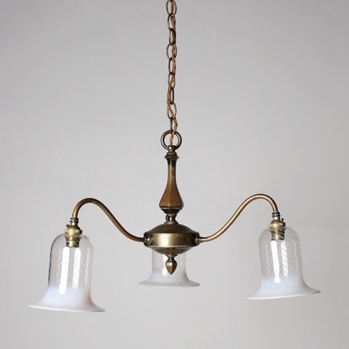 Brass Three Arm Vaseline Glass Chandelier