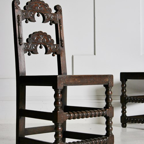 Set Of Four 17Th Century South Yorkshire Oak Back Stools.