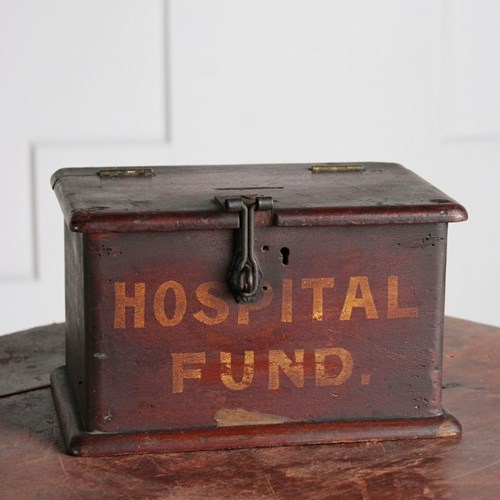 Early 20Th C Painted Pine Box 'Hospital Fund'