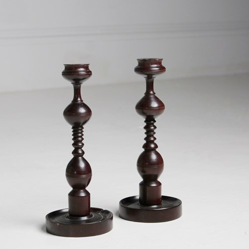 Turned Mahogany Candle Sticks
