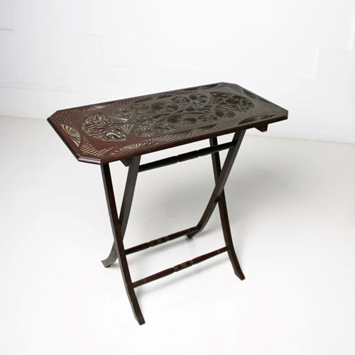 Geometric Chip Carved Folding Side Table C.1900
