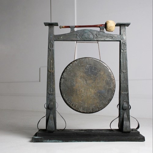 Large Arts & Crafts Verdigris Copper Dinner Gong