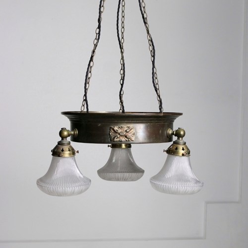 Holophane Chandelier In Copper And Brass