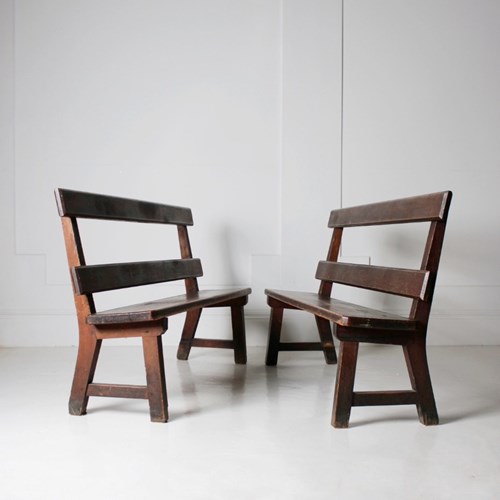 Stained Pine Benches Mid 19Th Century 