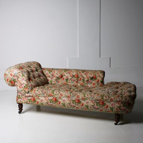 Floral 19Th Century Buttoned Chaise Lounge 