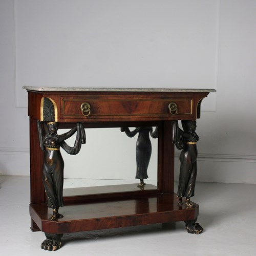 French Empire Mirror Backed Console Table