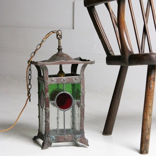 Arts And Crafts Verdigris Copper Lantern