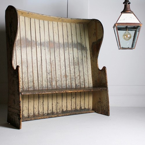 Painted Pine 19Th Century Tavern Settle
