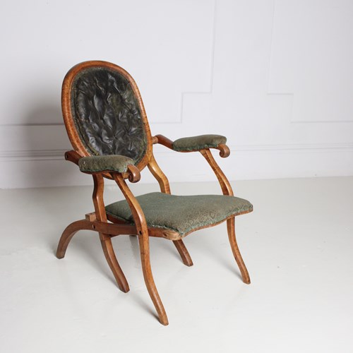 Birds Eye Maple Campaign Chair Late 19Th C