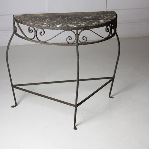 Decorative Wrought Iron And Marble Console Table