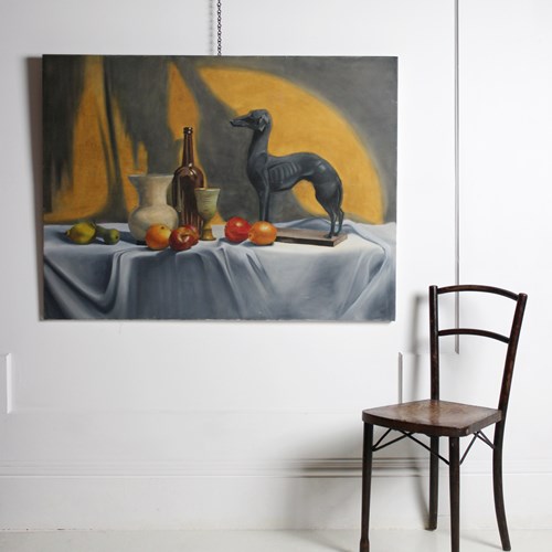 Large Still Life Oil On Canvas Mid 20Th Century 
